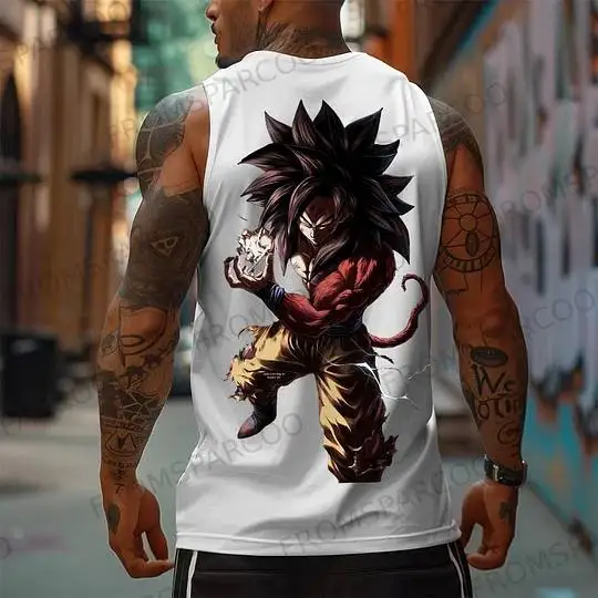Anime Goku Gilet fitness senza maniche Canotta in cotone Abbigliamento da allenamento Girocollo Allenamento Corsa Top casual leggero