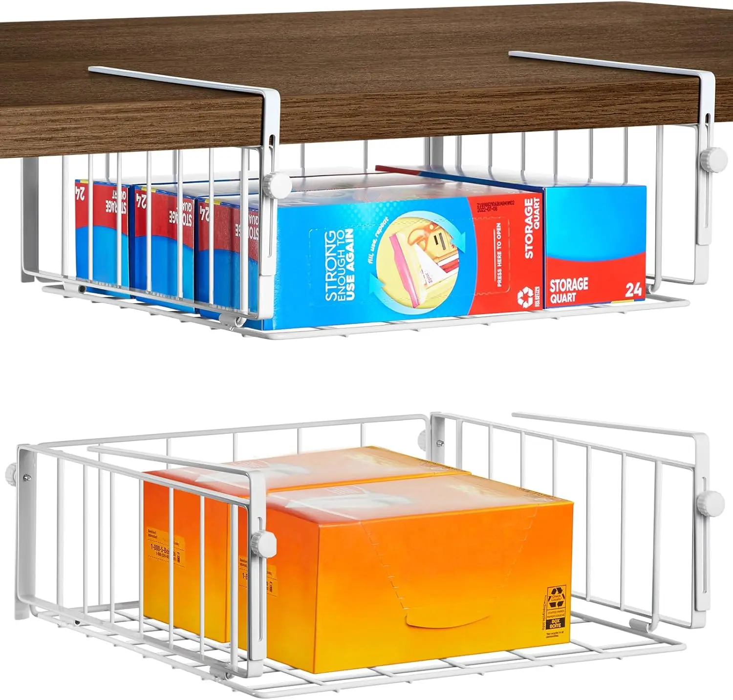 

2 Pack Hanging Under Shelf Storage Basket,Adjustable Under Cabinet Add-on Storage Racks Slide-in Baskets Organizer for
