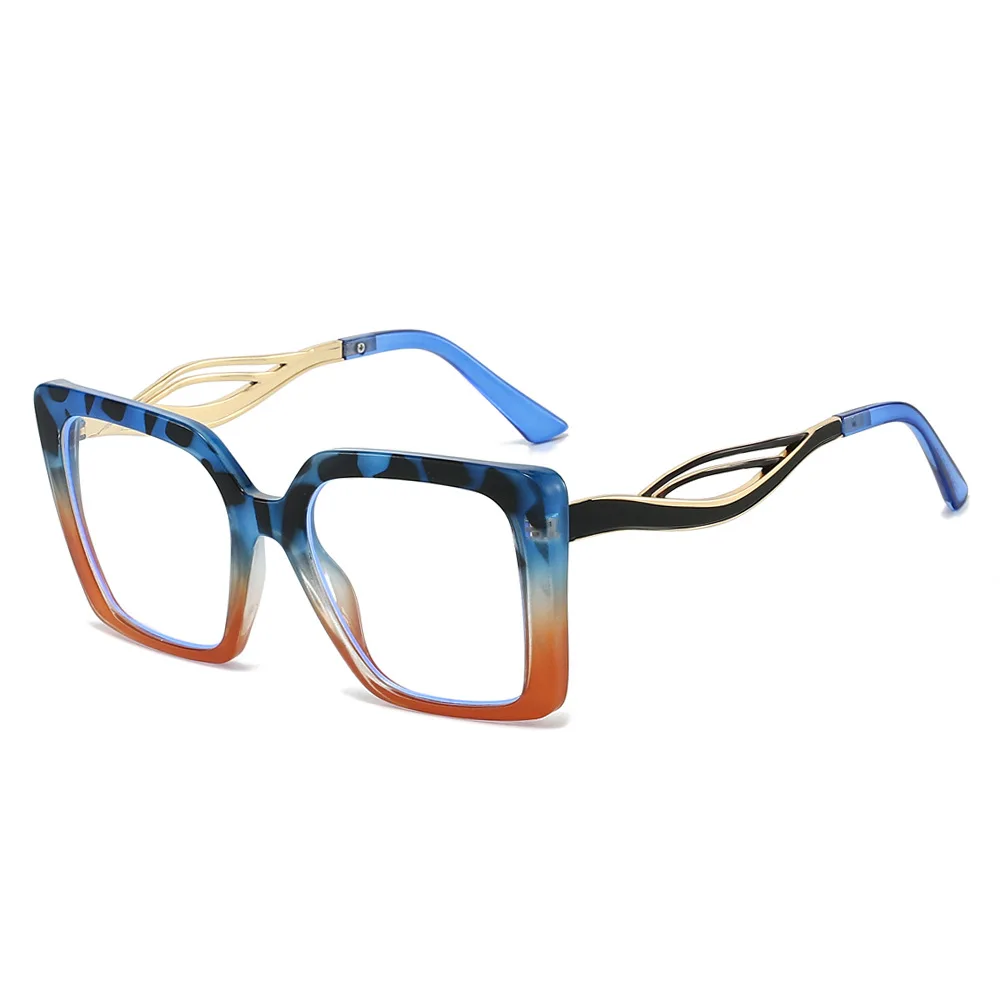

Retro Square Leopard Print Gradient Anti Blue Light Women Glasses Hollow Temple Design Anti Radiation Men Trendy Casual Glasses