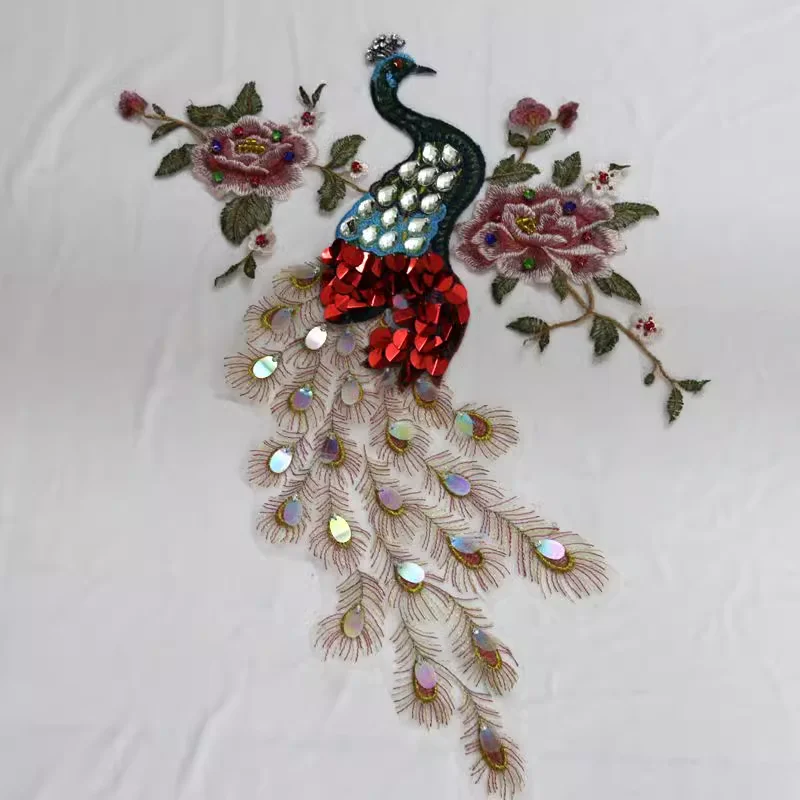

large size peacock embroidery New cloth patch, cheongsam patches for clothes beading fashion decoration diy clothing patches
