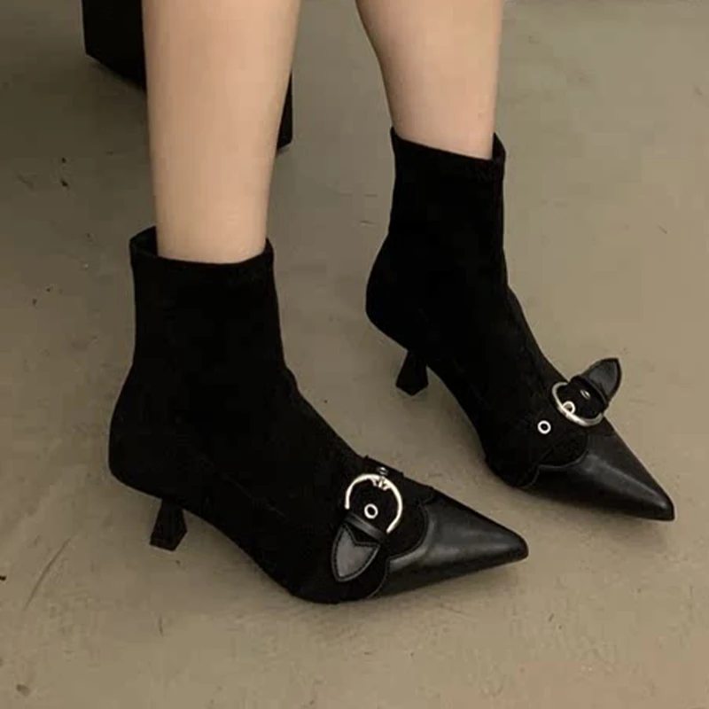 

Модные женские ботинки с острым носком, модельные туфли на высоком каблуке, роскошные зимние короткие сапоги, женские ботинки, новинка 2025 года, замшевые сексуальные Zapatos Femme Botas