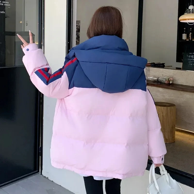 2023 Oversized Down Cotton Coat Women Korean Winter Jacket Warm Casual Hooded Parkas Patchwork Puffer Thick Snow Wear Outwear