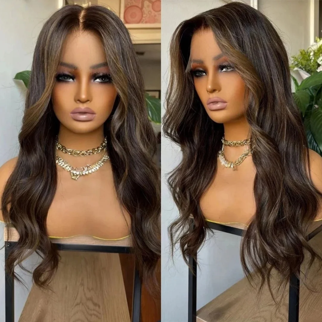 

Highlight Brown Glueless Soft Long body wave 5x5 Silk Base Jewish Human Hair With BabyHair HD Lace European Hair Preplucked