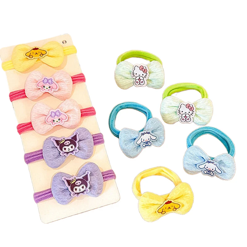 Corde à cheveux dessin animé Kawaii pour enfants, Sanurgente, Hello Kitty, nœud Kuromi, anneau de cheveux, bandes de caoutchouc, queue de cheval, accessoires pour cheveux, 2 pièces