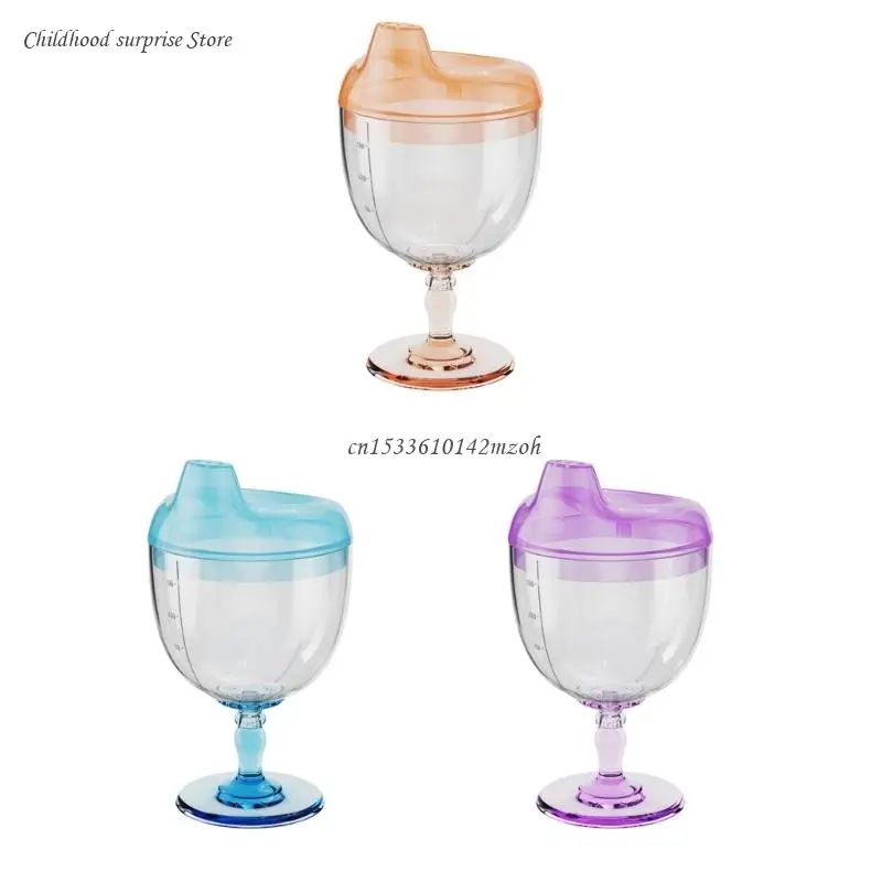 Plastic Baby Goblet Sippys Cup Transparent Beverage Mug & Lid Milk Bottle 180ml Dropship