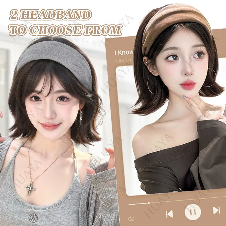 Headband Wigs Short Straight Bob for Women Half Wigs Synthetic Hair  for Cosplay Party Daily Use image 4