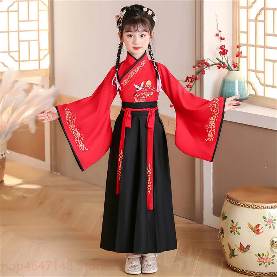 Chinese silk robe Costume Boyls Children Kimono Hanfu China Traditional Vintage Ethnic Students warrior Dance Costume Hanfu set