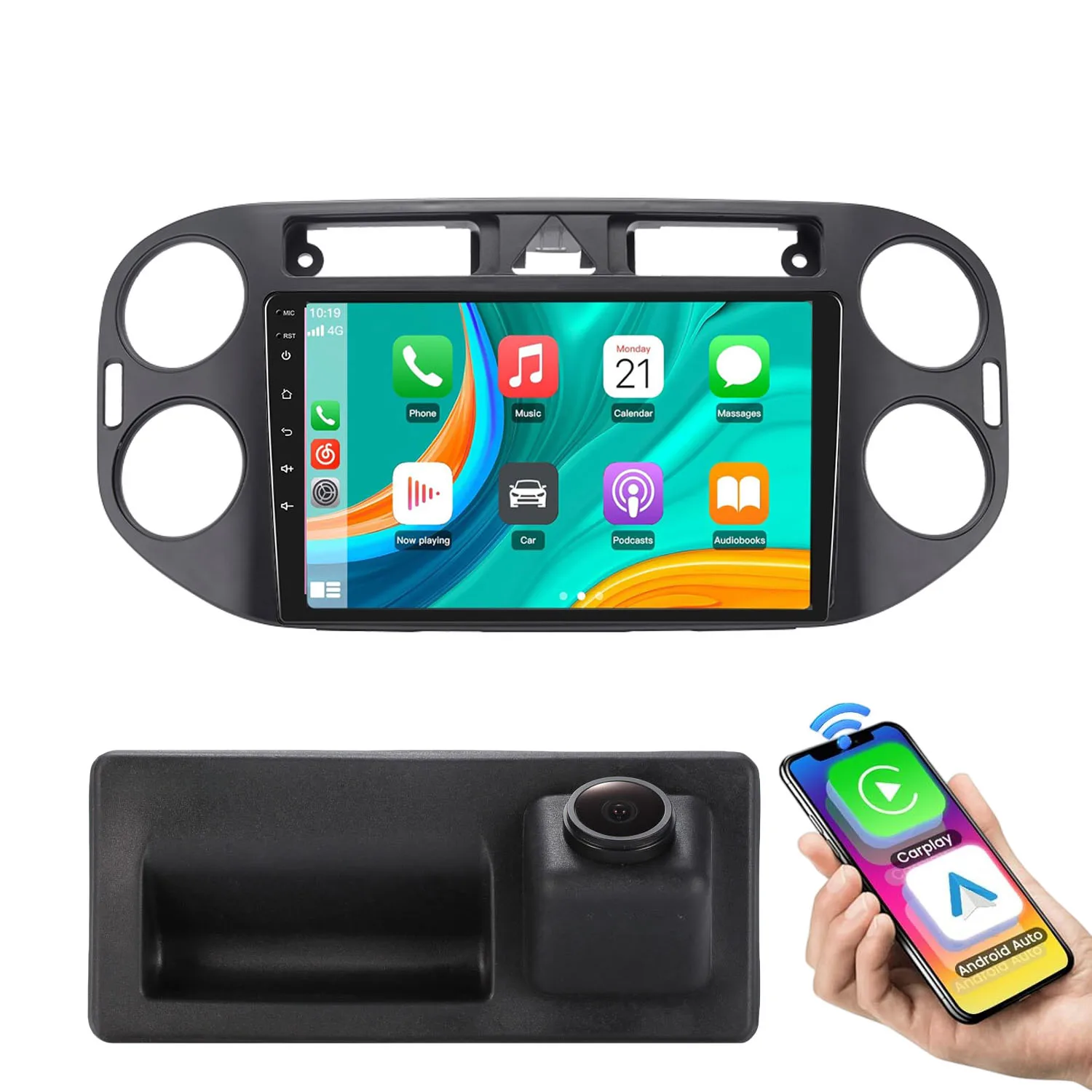 Android auto car radio Bluetooth Carpaly GPS Navigation+AHD rearview camera for VW Tiguan I 5N Van AD1 AX1/ VW Golf Plus 521 5M1