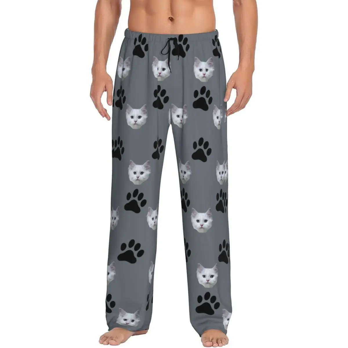 

Custom Personalized Pet Cat Face Pajamas Pajama Pants Men's Lounge Sleep Drawstring Sleepwear Bottoms with Pockets