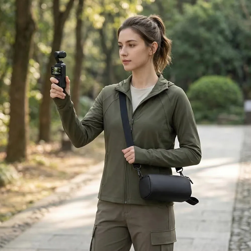 PU Camera Storage Bag Water Resistant Detachable Shoulder Strap Gimbal Camera Bag Wide Opening for DJI Osmo 360 Pocket 4/3/2
