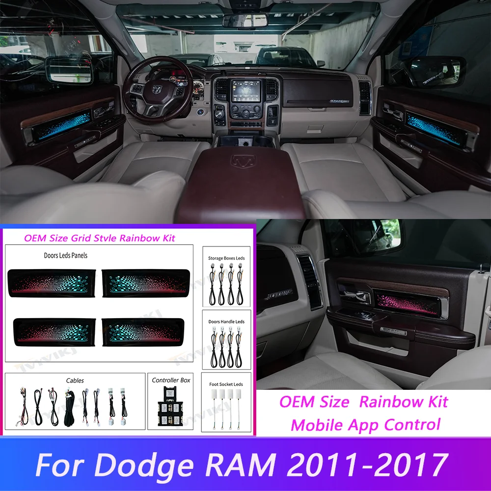 LED Car Inner Ambient Light For Dodge RAM 2011-2017 Model Year Upgrade and modify  OEM Size Rainbow Kit Dynamic Ambient Lamp