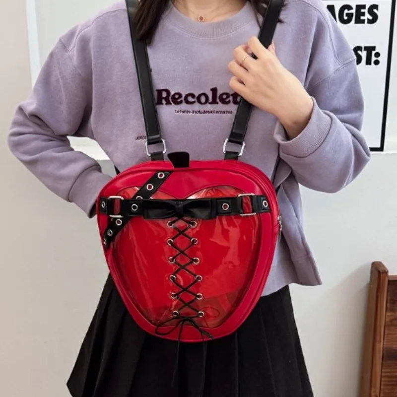 

Bandage Bow School Bag Ita Mochila Transparent Apple Mochilas Mujer Personality Gothic Backpack Adjustable Strap Women Bags
