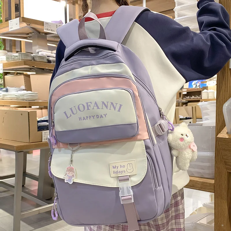 Mochila escolar Kawaii de alta capacidad para mujer, morral escolar Harajuku, resistente al agua, para ordenador portátil