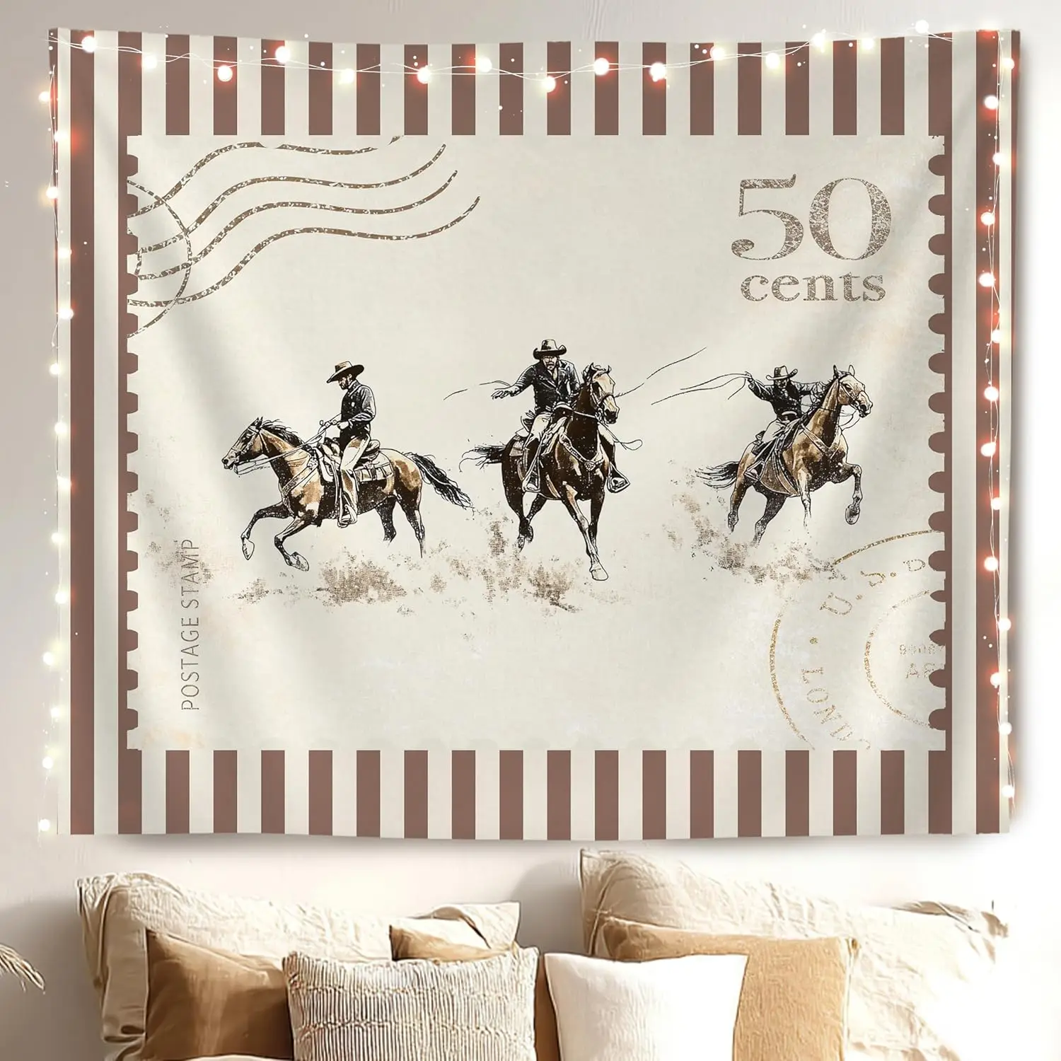 Western Rodeo Cowboy Striped Tapestry Wall Hanging, Vintage Country Cowboy Riding Horse Western Wall Tapestry for Home Bedroom