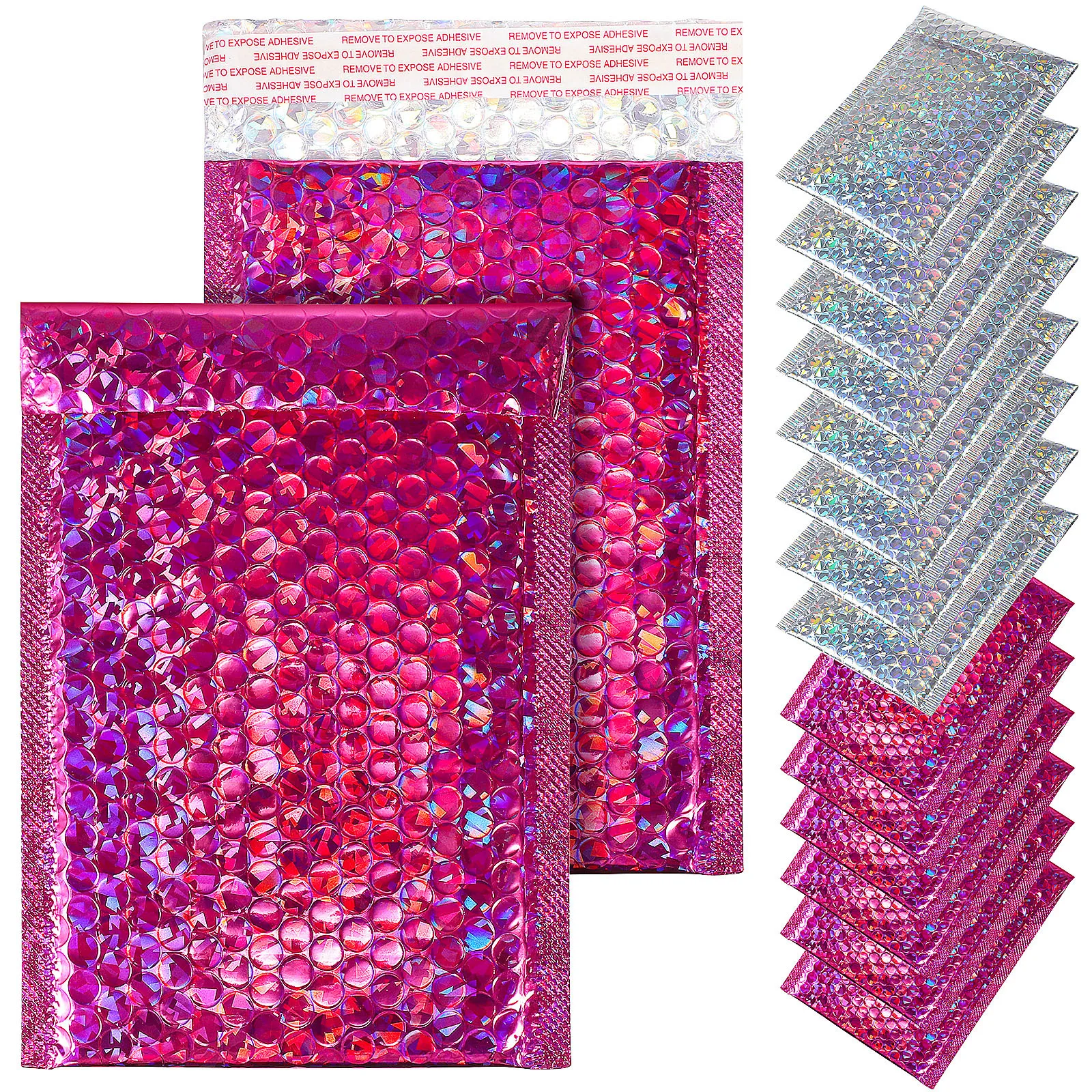 16Pcs Pet Bubble Envelopes Self Sealing Holographic Bubble Mailers Padded Shipping Bags Packing Envelopes for Mailing