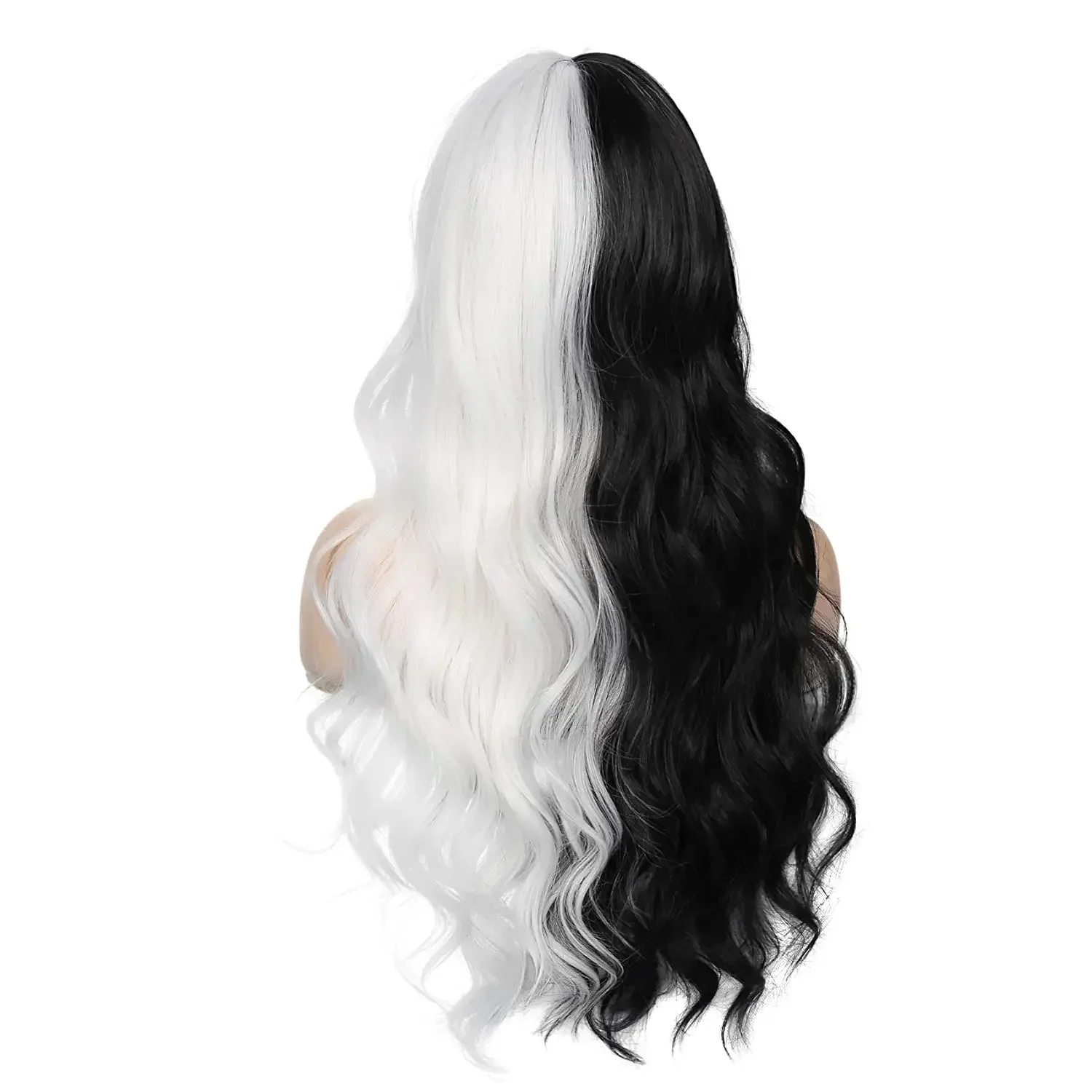 Long Half Black and White Wig Wavy Women\'s Curly Costume Wigs Lolita Cosplay Wig For Halloween Carnival Party