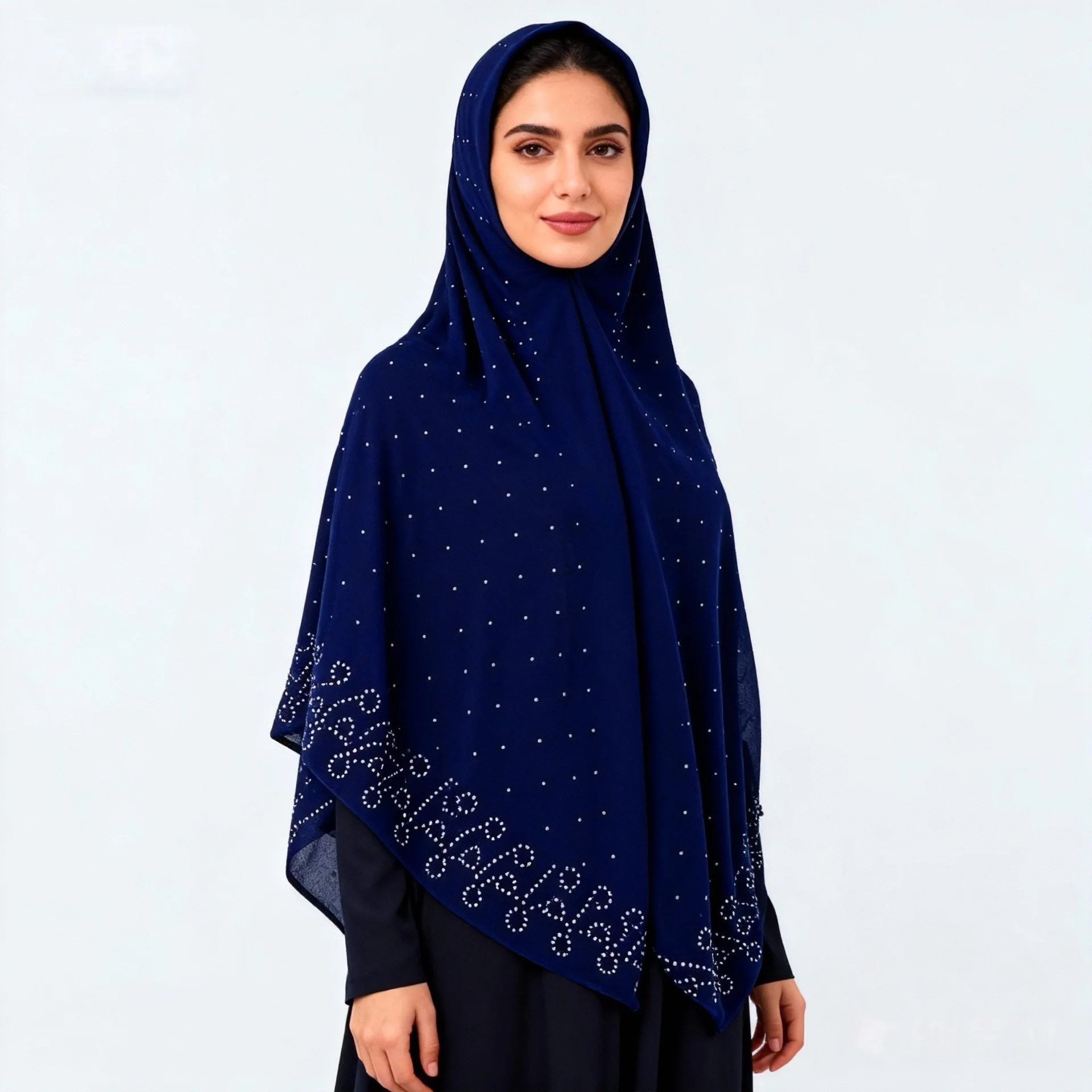 

Новые мусульманские женские хиджабы с бисером для Ид и Рамадана, этнический стиль, шарф, головной убор в стиле Дубай/Саудовская Аравия, модный хиджаб высокого качества, 105x105 см