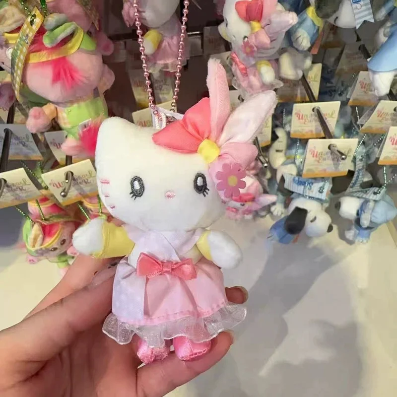 

10CM anime Hello Kitty cos dress-up cartoon plush doll keychain PP cotton stuffed doll kawaii school bag pendant accessories