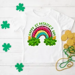 Happy St Patrick's Day Kids T Shirts Shamrock&rainbow Graphics Print Tee Top Short Sleeve Tops St Patricks Day Girl Summer Gift