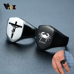Vnox Stylish Personalize Shield Flat Top Ring for Men Black Stainless Steel Gents Signet Stamp Ring Punk Male Jewelry
