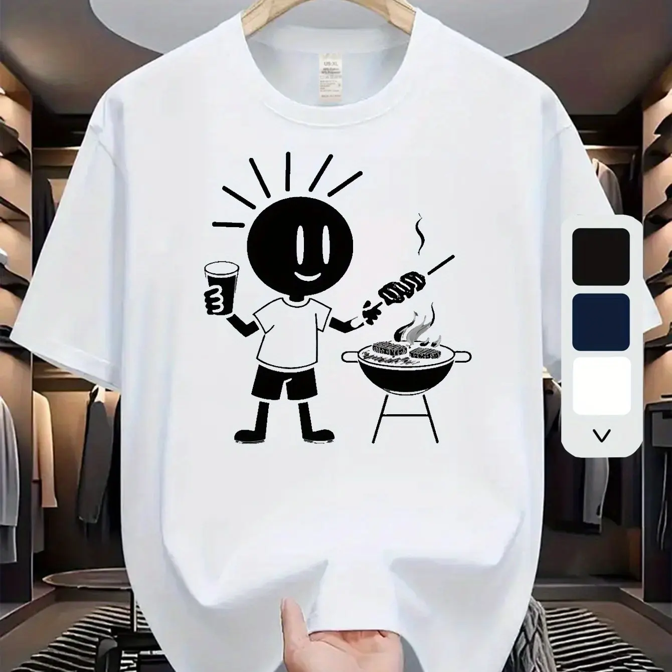 Summer BBQ Grill T Shirt Men Stick Figure Summer Fashion Print Casual Short Sleeve Tops Multiple Colors Beer Party Graphic Tee