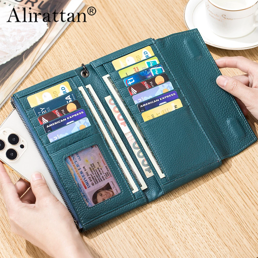 

Alirattan 2024 New Genuine Leather Soft Leather Long Wallet Fashionable and Versatile Large Capacity Multi Card Card Bag Wallet