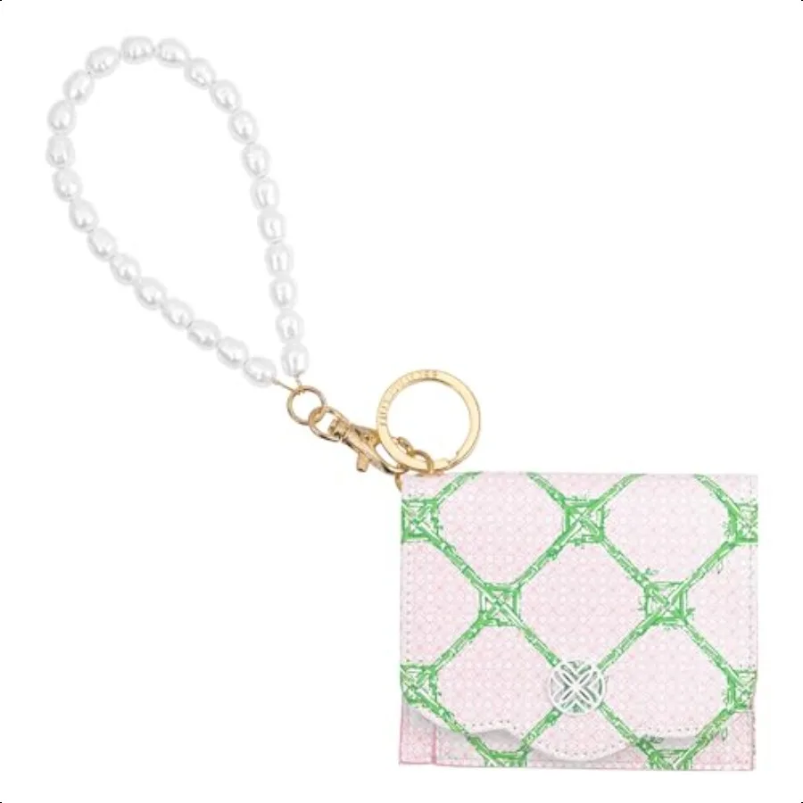 

Snap ID Card Case Cute Keychain Wallet Slim Credit Card Holder with Pearl Wristlet Strap Butterfly Trellis