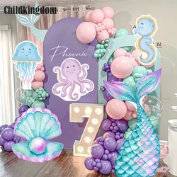 Mermaid Shell Tail Balloon Arch Backdrops Customized Octopus Cutouts KT Board for Mermaid Birthday Party Backdrops Background