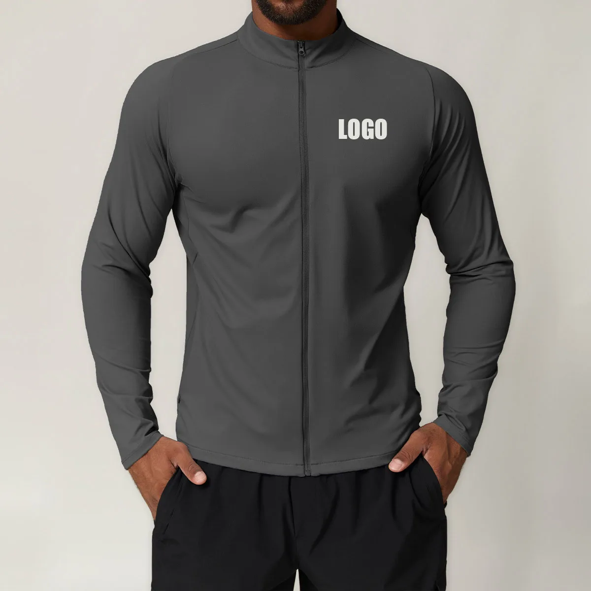 

Customized LOGO stand-up collar men's sports fitness jacket outdoor leisure home commuter jacket top