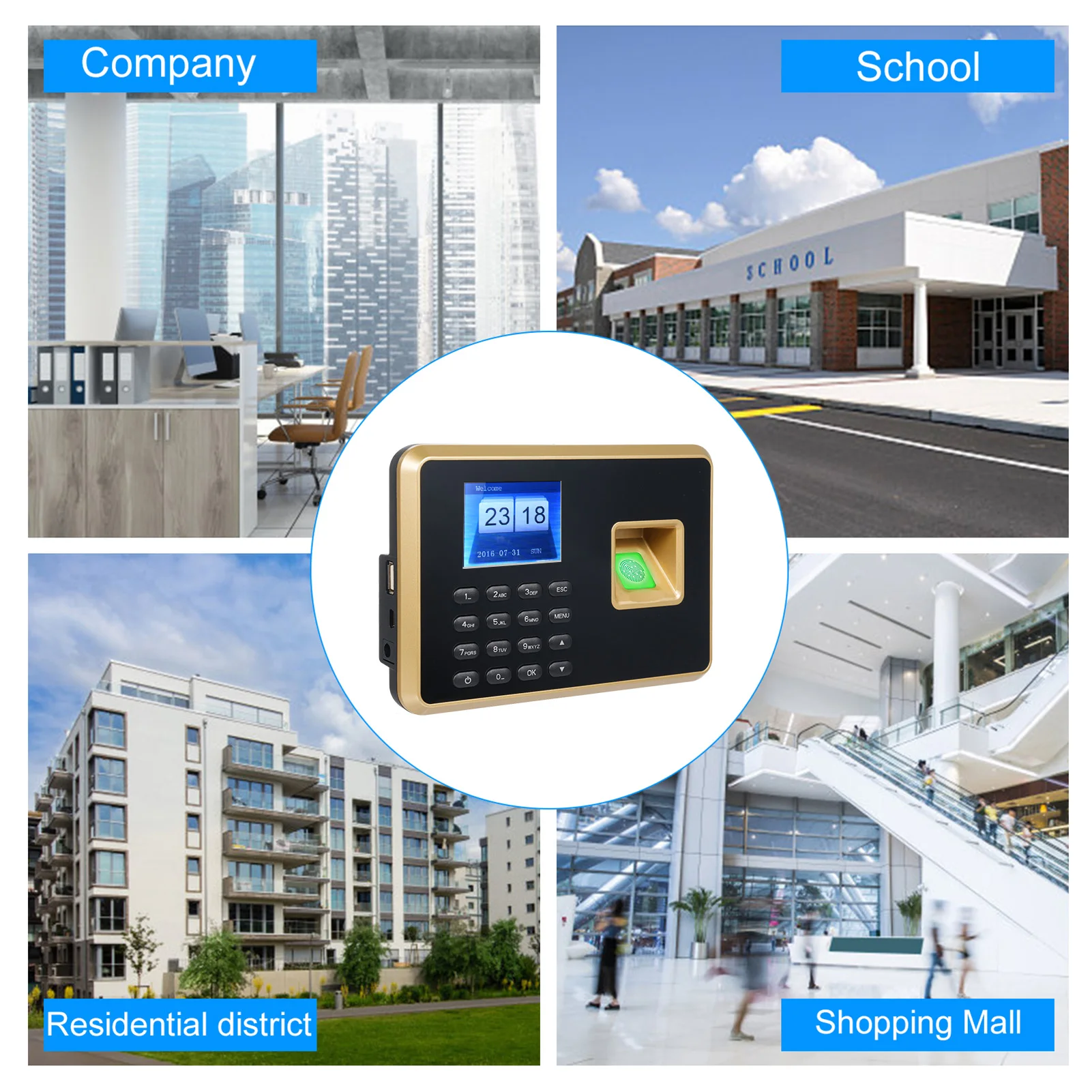 Biometric Time Clock Attendance Machine for Employees Support 1000pcs Fingerprint/1000pcs Password/1000pcs ID Card Recognition