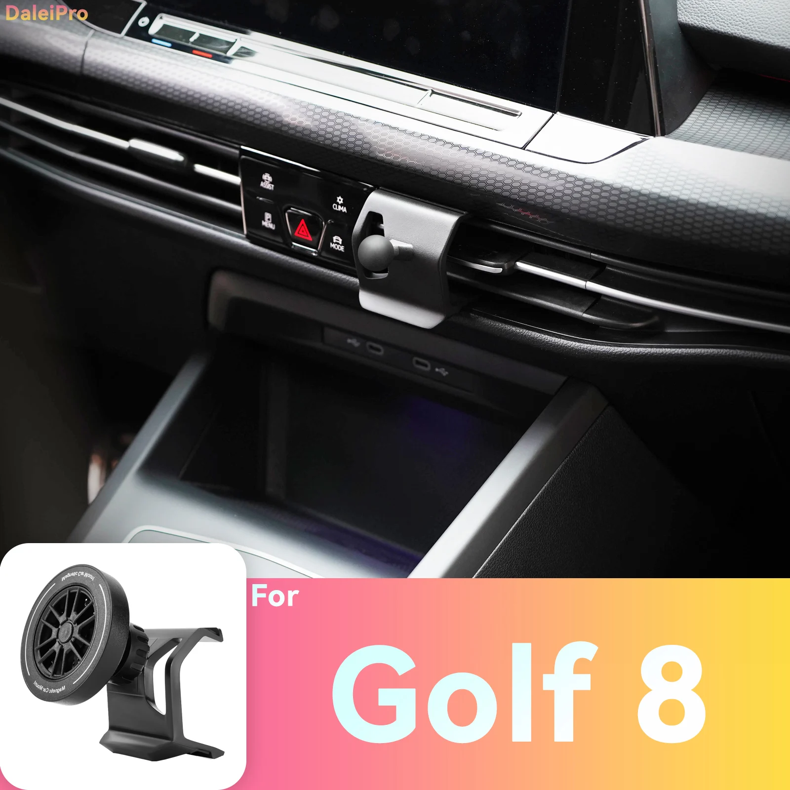 Image of Maßgefertigte Magnetische Handyhalterung mit Luftstromkühlung für VW Golf 8 MK8 2021 2022 2023-2026, 360° Drehbar ° Schwenkbarer Halterungssockel
