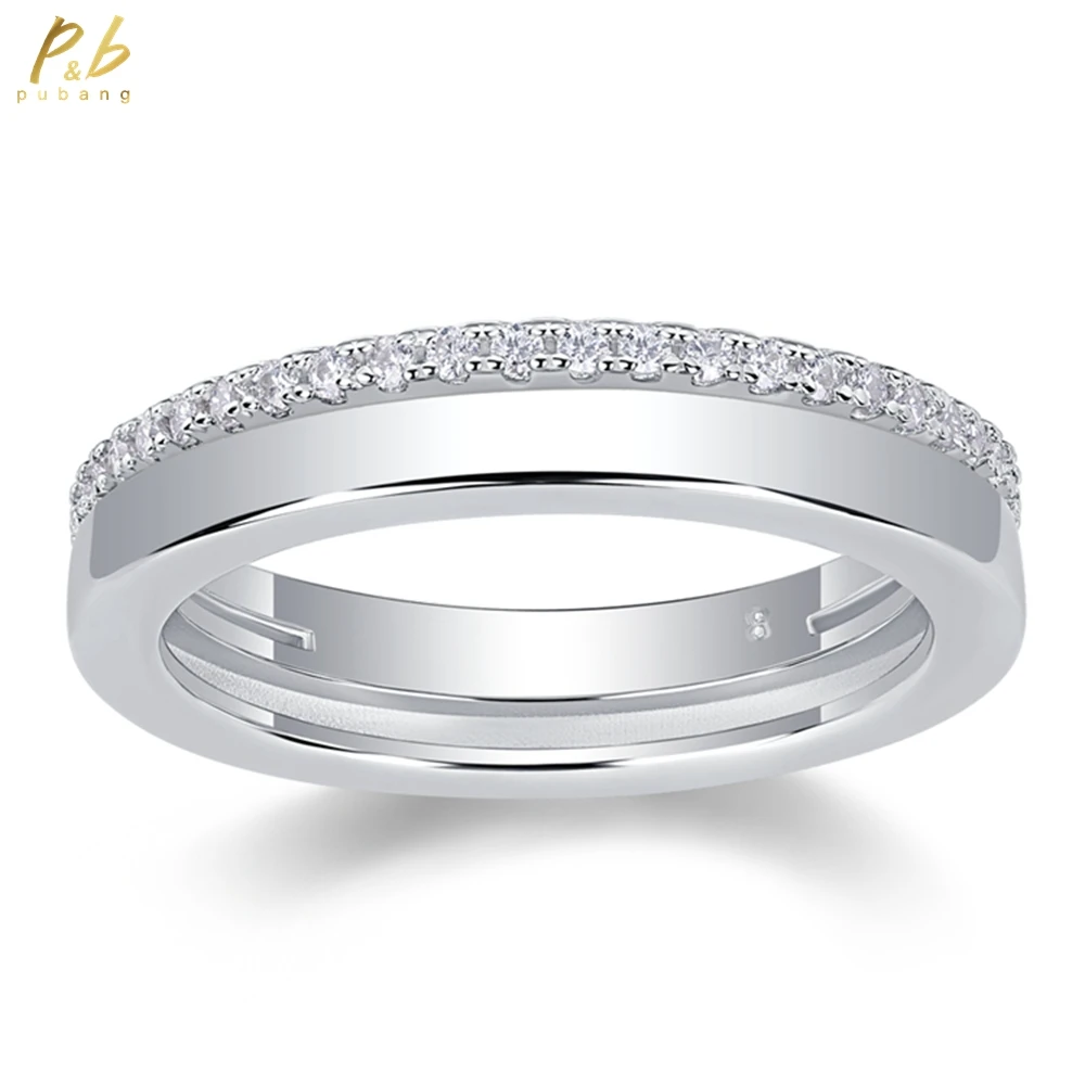 

PuBang Fine Jewelry Solid 925 Sterling Silver 3EX VVS1 D Color Real Moissanite Diamond Gemstone Row Ring for Women Wedding Band