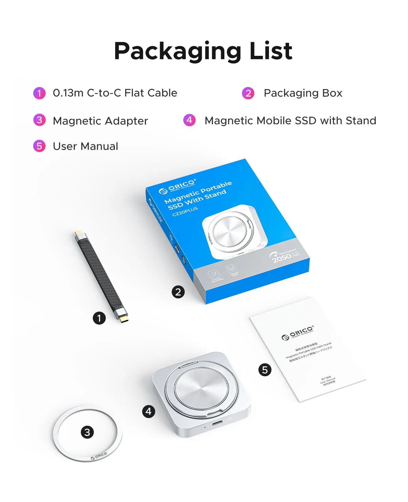 ORICO Magnetic External SSD for iPhone 16 15 Pro/Max ProRes 2000MB/s 4K ProRes HDR Record and Store with 360 Stand