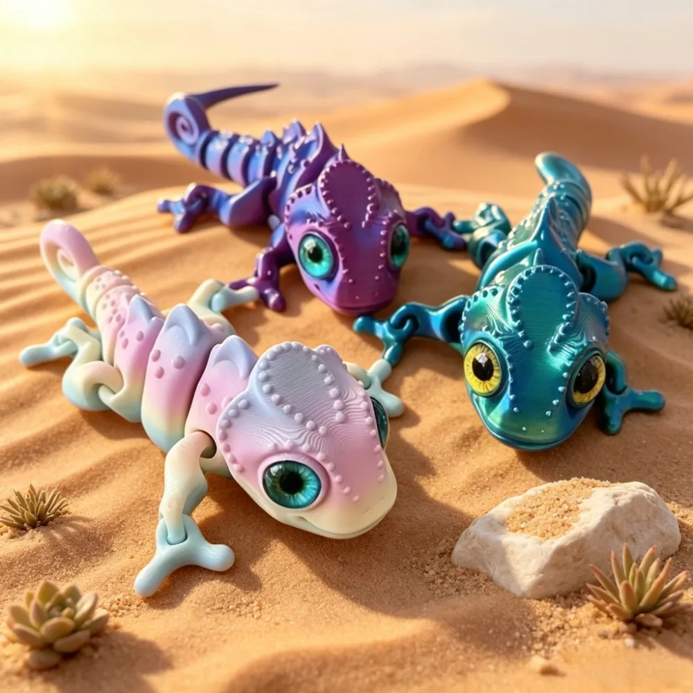 3D Printed Chameleon Figurine, Multi-Joint Movable, with Realistic Eye Design, Suitable for Home Décor, Gifts, and Living Room