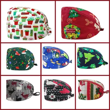Cotton Christmas Printed Scrub Surgical Cap Nursing Hat Lab Pet Clinic Dental Medical Beauty Salon Spa Nurse Scrubs Caps Medical