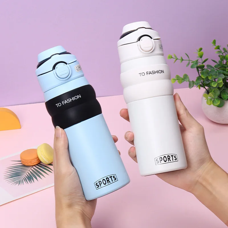 550ml Dual Drink 316 Stainless Steel Insulated Water Bottle, One Click Flip Straw Sports Tumbler for Women Gym Commute