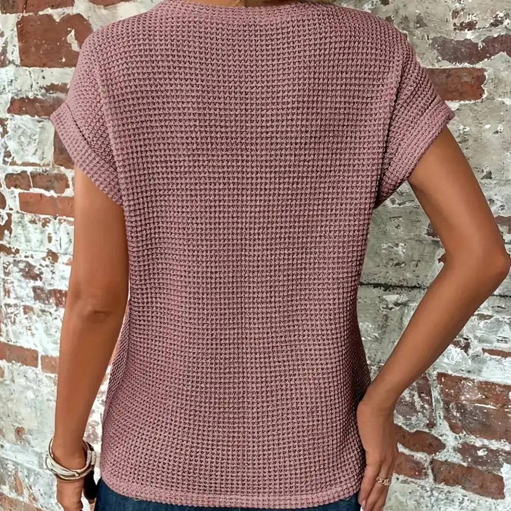 2026 New Solid Color Round Neck T-shirt Elegant Short Twist Hem Top Women's Clothing