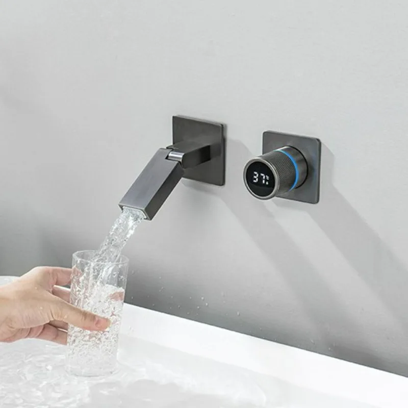 LED Temperature Display Bathroom Faucet Hydro-Powered Self Generating Energy Built-in Wall Mounted No Battery Needed