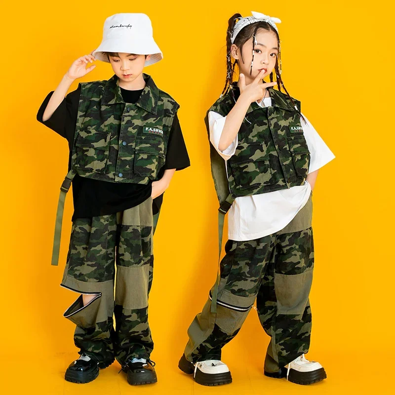 Children's street dance trendy clothing, boys' set, camouflage hiphop, girls' jazz dance clothing, hip-hop, children's runway