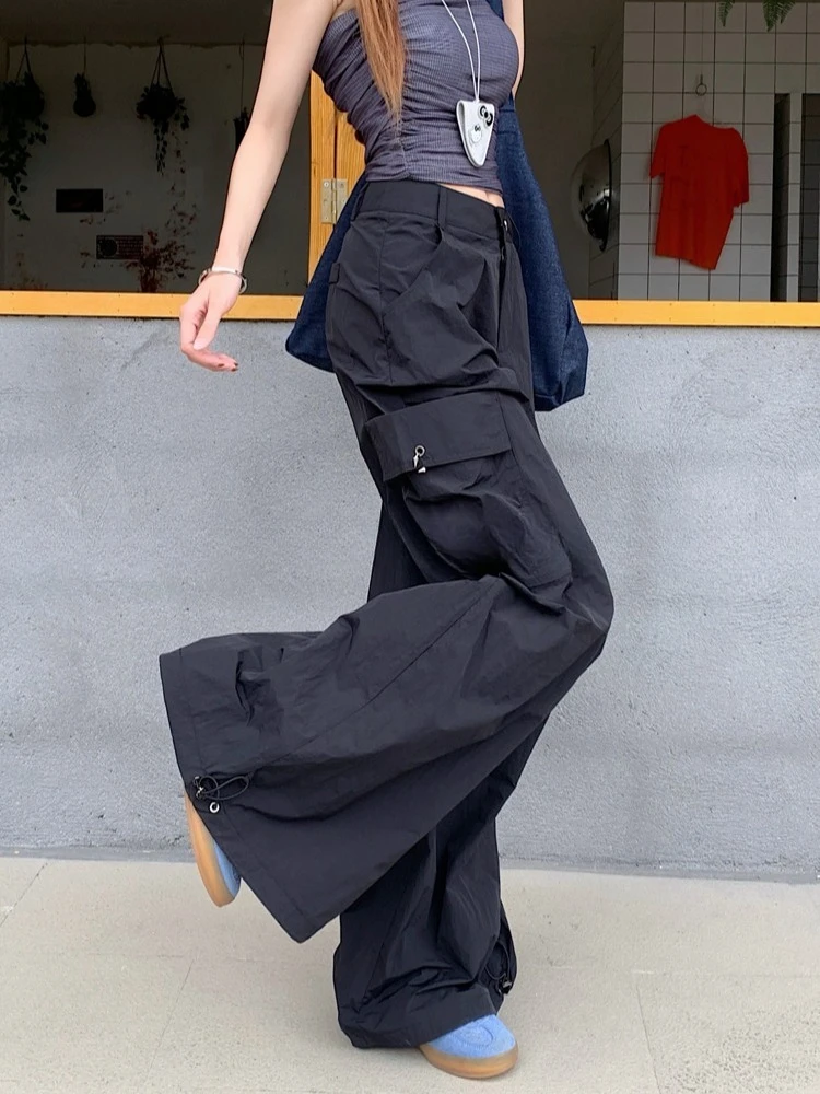 Pantalon décontracté pour femmes, couteau incurvé délavé, poche détachable, Design carré, jambes larges, couleur unie, été, nouveau