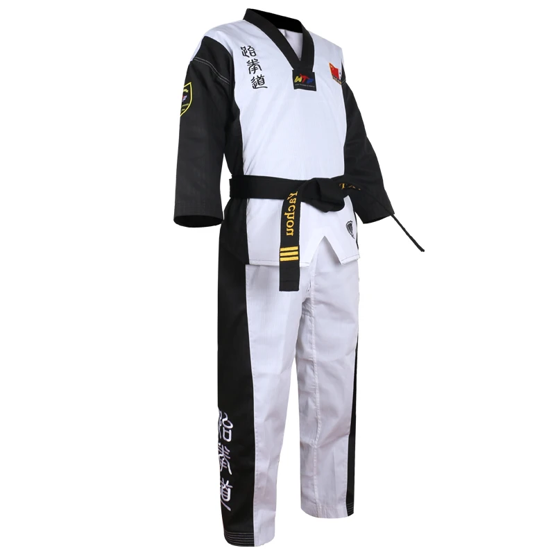 Uniforme de Taekwondo rojo y negro de alta calidad, traje de entrenamiento, bordado, Poomsae, dobok, WTF, tamaño aprobado, 160-190cm