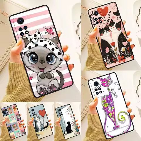 Cartoon Cat Kitten Case For Samsung Galaxy S24 Plus S23 S20 S21FE Lite S22 Ultra Note 20 S8 S9 S10 Phone Coque