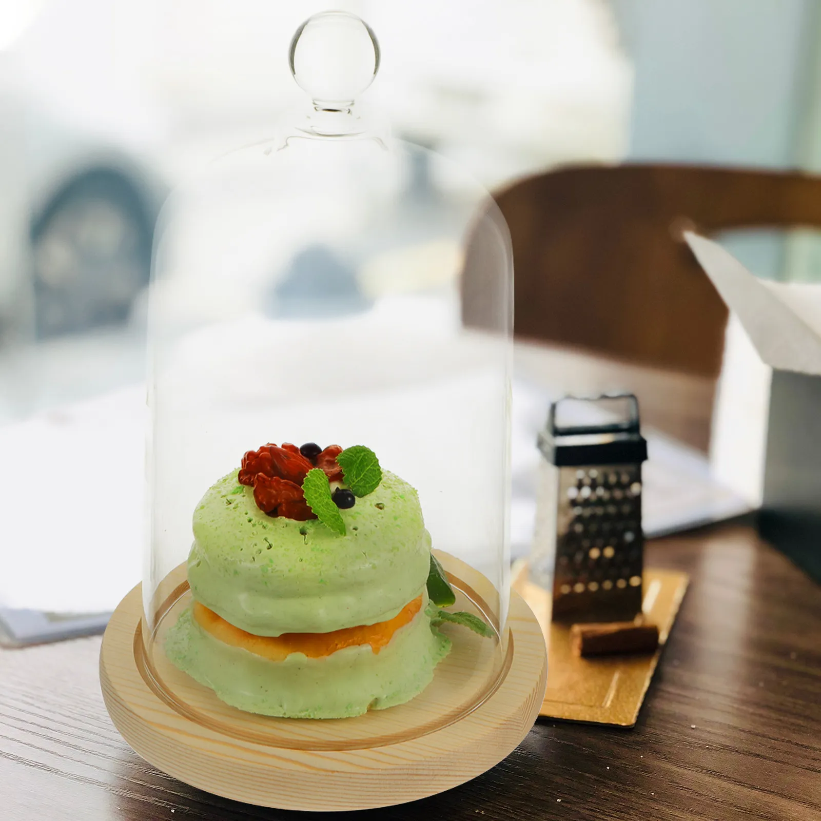 

1Set Transparent Glass Food Cover with Natural Wood Base Cake Cloche for Birthday Banquet Wedding Dessert Display Preserved
