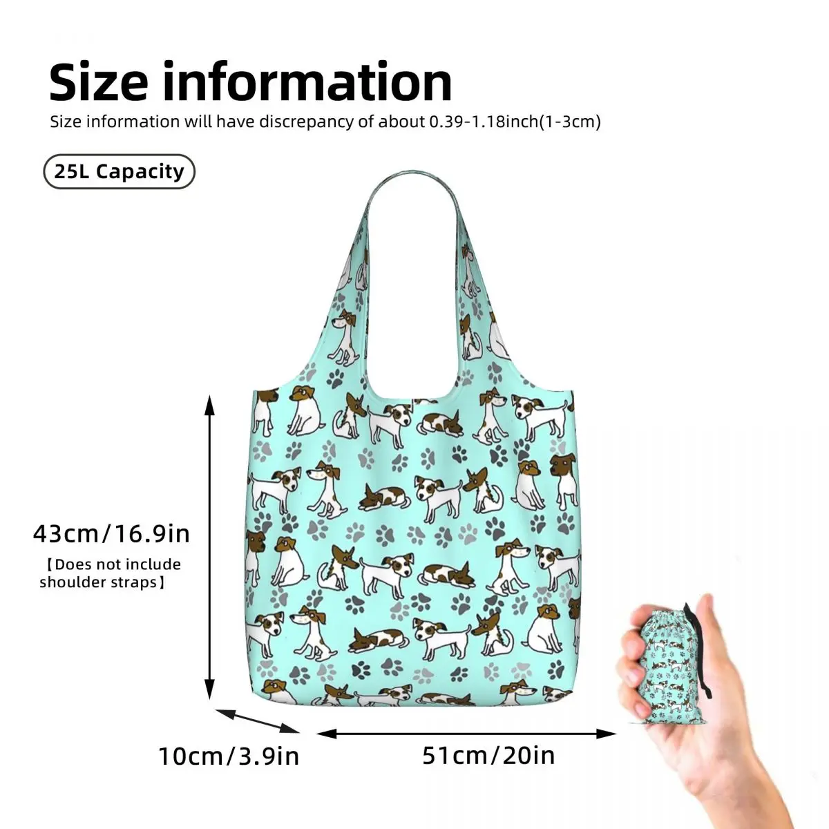 Jack Russell Terrier Cartoon With Light Blue Background Shopping Tote Bag Canvas Shoulder Bags Shopper Grocery Handbag for Women