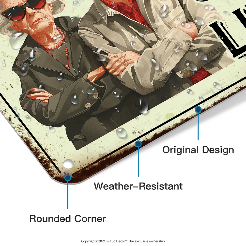 Putuo ديكور 1 قطعة علامة القصدير المعدنية خمر ، امرأة لطيفة ورجل عجوز غاضب تعيش هنا ، جدار آرت ديكو مناسبة لغرفة المعيشة المنزلية #2