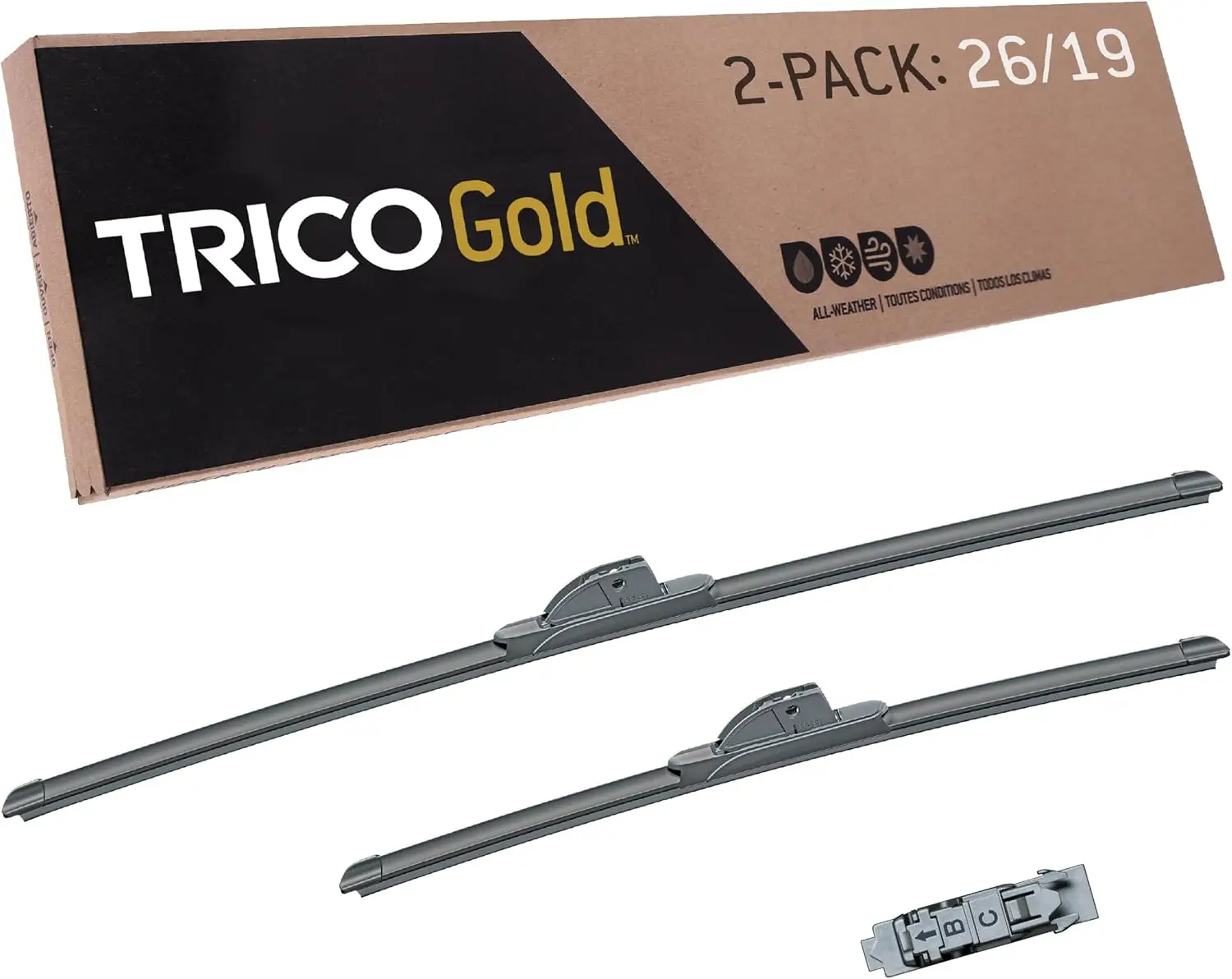

26 & 19 Inch All Weather Beam Wiper Blades for Select Vehicles, 2-Pack Premium Replacement