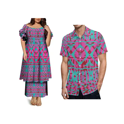 Heißer Verkauf Polynesian Puletasi Kleid Set schulterfrei Doppel Rüschenärmel Langes Top und Röcke 2-teiliges Plus Size Lady Partykleid