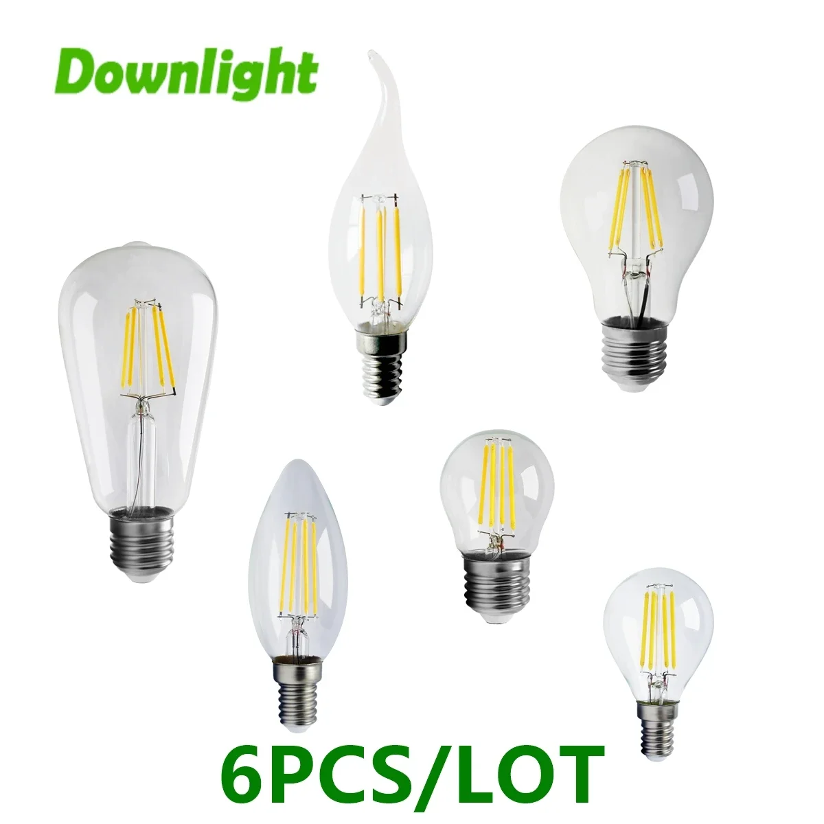 

6PCS LED filament lamp C35 G45 ST64 A60 Vintage Lamp E14 E27 B22 220V LED Globe 4W 6W 8W Filament Edison LED Light Bulbs