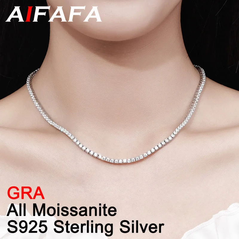 2.5mm All Real Moissanite Tennis Chain Necklace for Women S925 Sterling Sliver Moissanita Lab Diamond Neck Chain Fine Jewelry