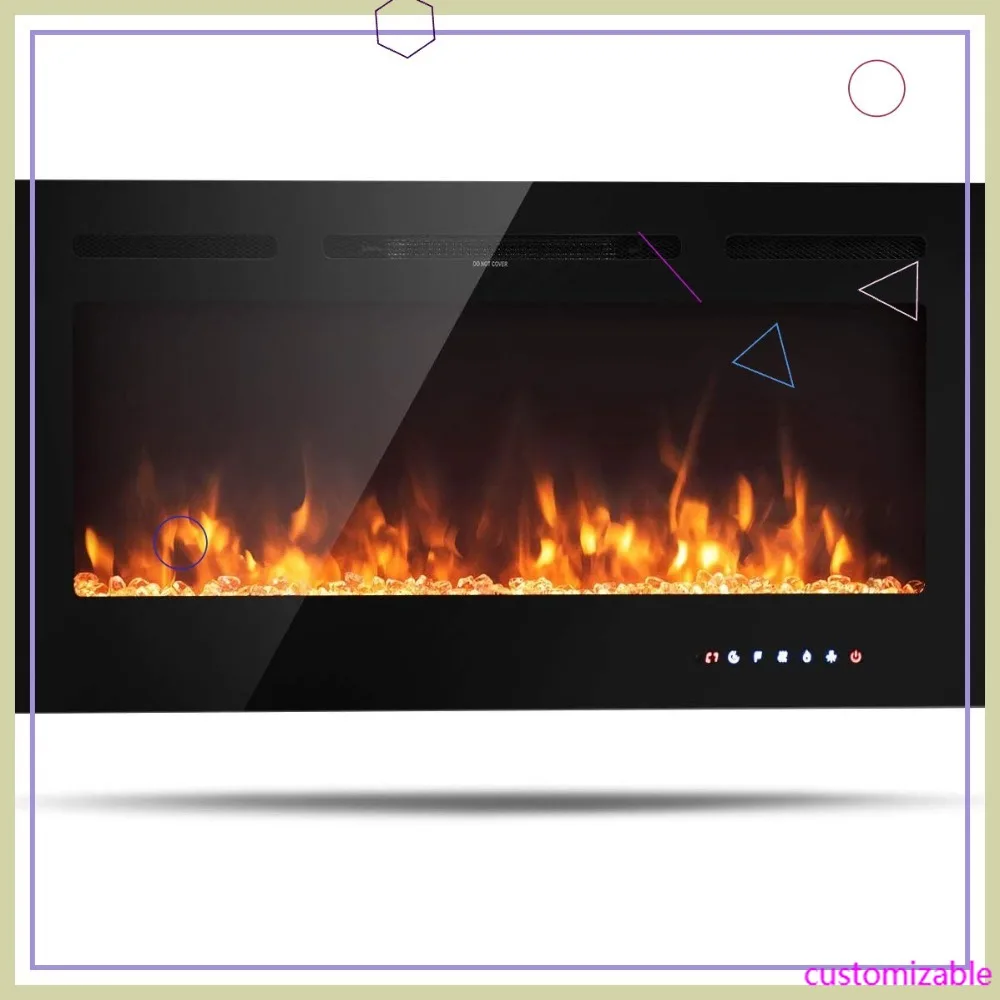

40-дюймовая электрическая каминная вставка с термостатом, настенным монтажем и встраиваемым экраном, сенсорным экраном, 9 цветов пламени, таймером